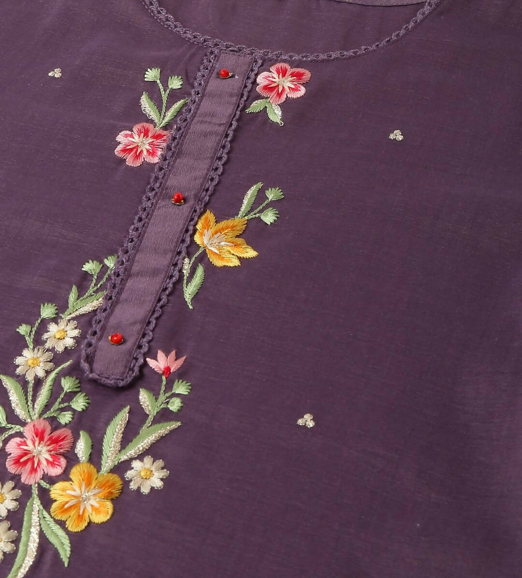 Wine Chinon Embroidered Straight Kurta with Trouser & Dupatta - Salimar