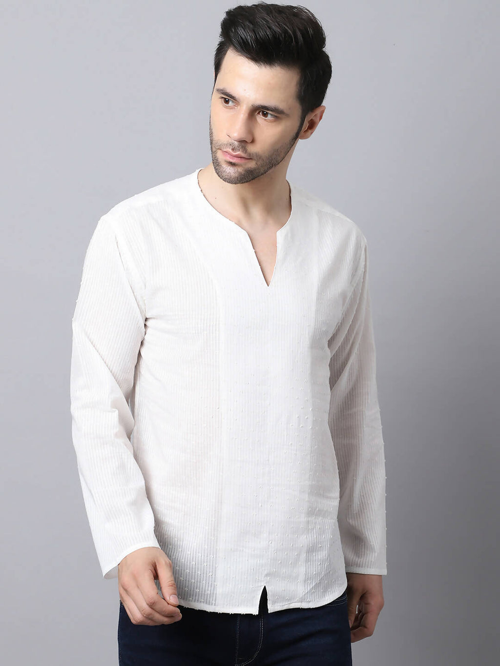 Even Apparels White Pure Cotton Round Neck Slit Kurta