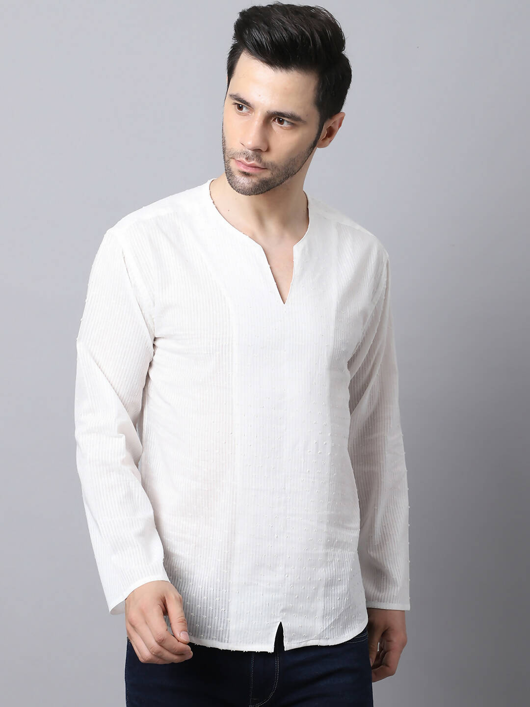 Even Apparels White Pure Cotton Round Neck Slit Kurta