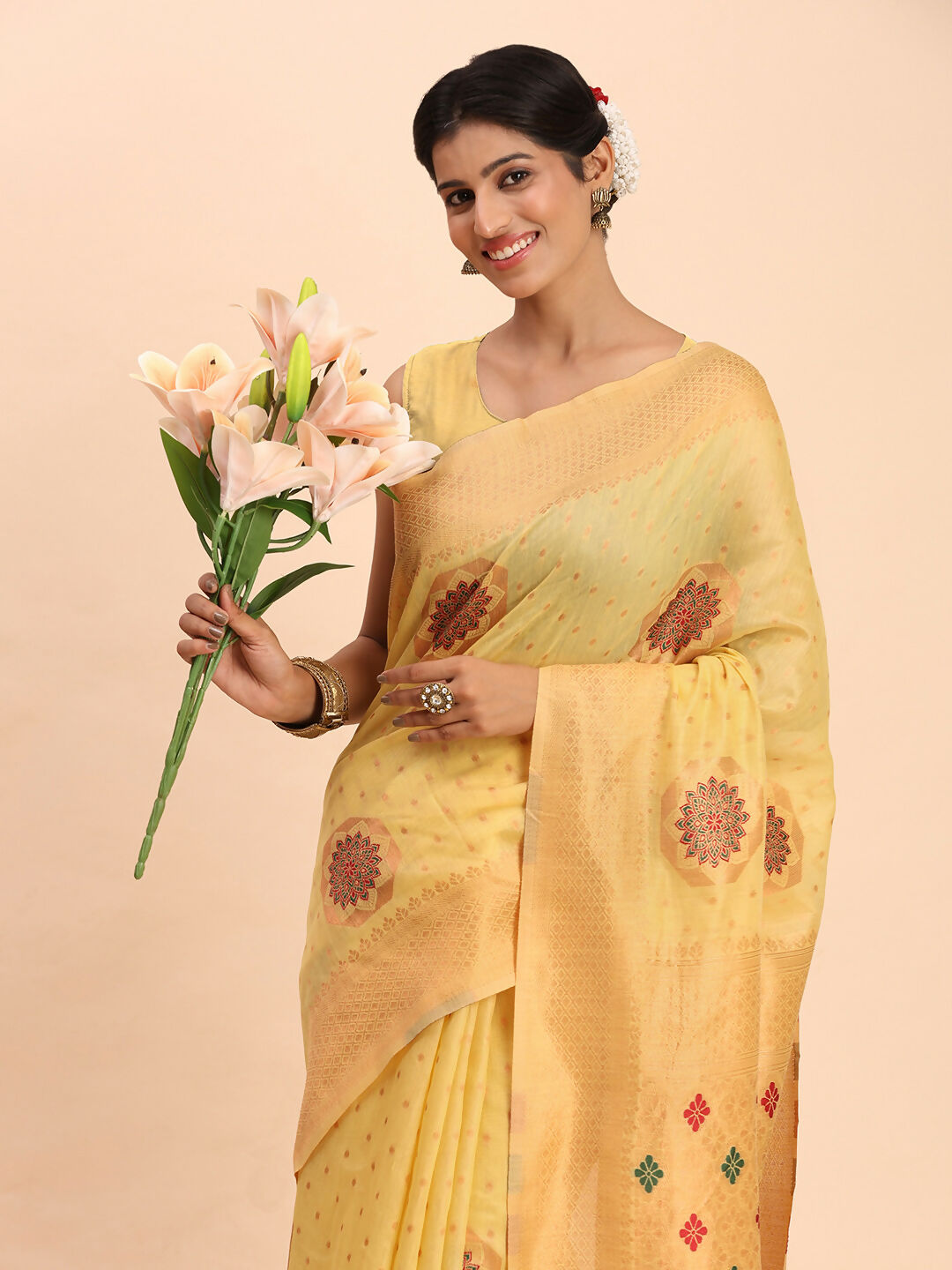 Shree Shyam Fashion Linen Cotton Yellow Saree