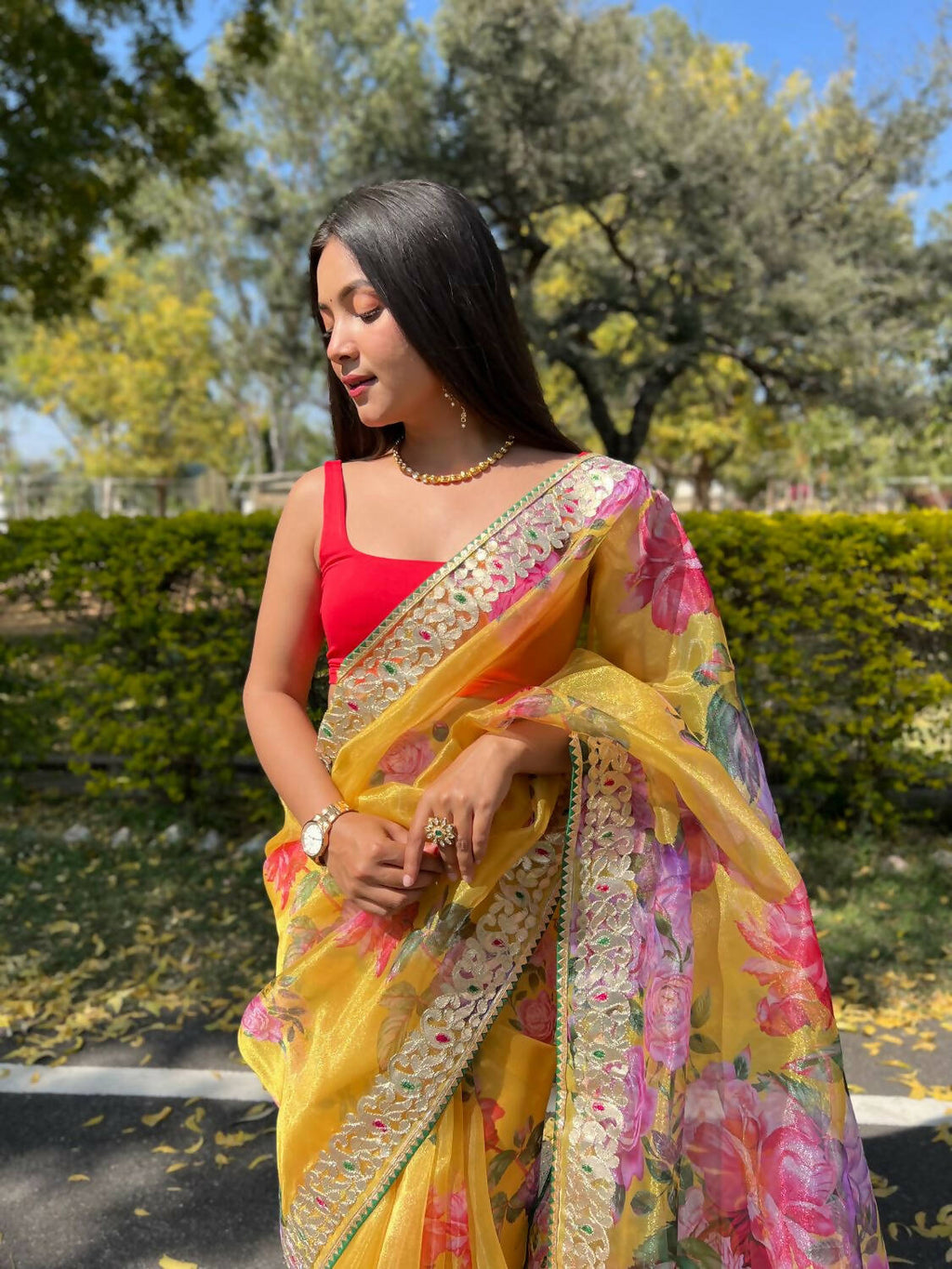 Vamsee Yellow Organza Saree