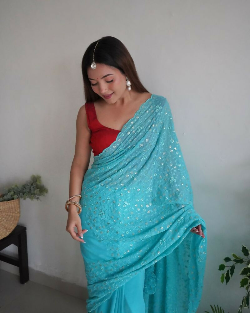 Vamsee Trendy Sequence Sky Blue Georgette Saree