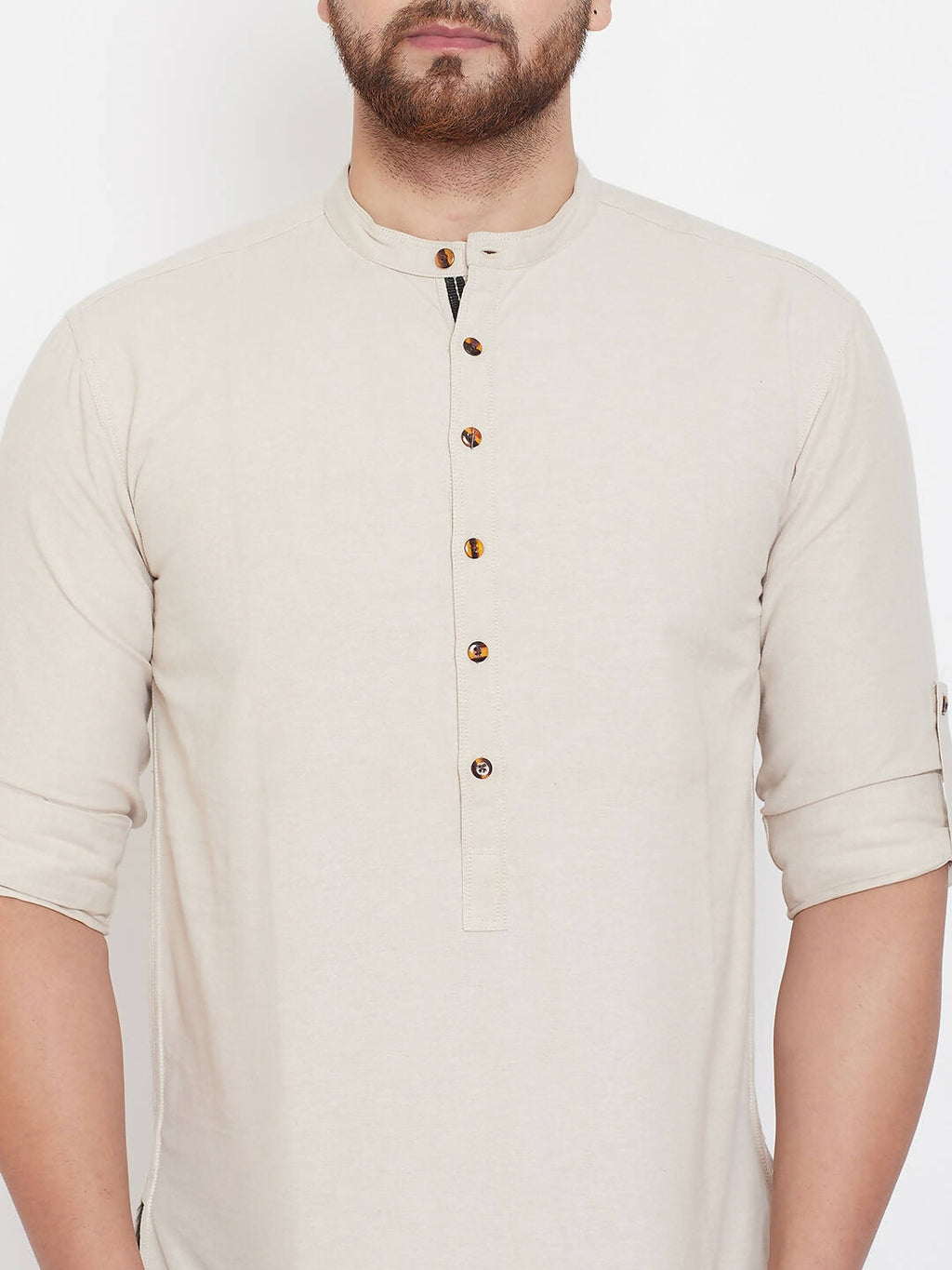 Even Apparels Beige Pure Cotton Men's Kurta With Band Collar