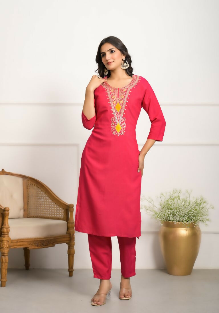 Festive Wear Ethnic Red silk viscose Stitched Suit With Dupatta - Tanisha