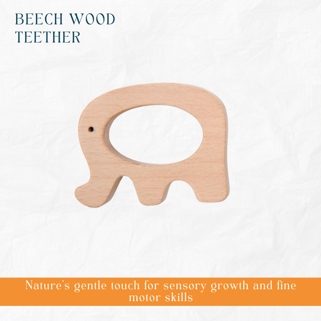 Nesta Toys Newborn Gift Set - Wooden Skwish Rattle, Clacker Rattle and Elephant Teether