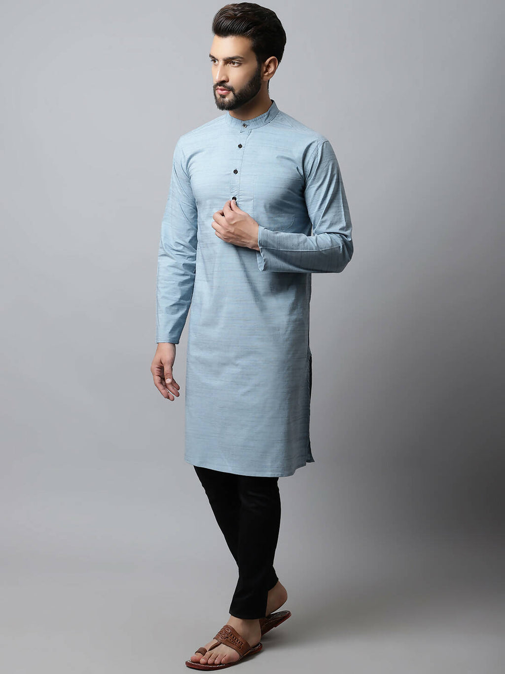 Even Apparels Blue Color Cotton Pure Cotton Men's Kurta With Side Placket (SLD1156)