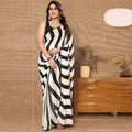 Women's Partywear Designer Black&White Georgette Fancy Saree - Satrangi