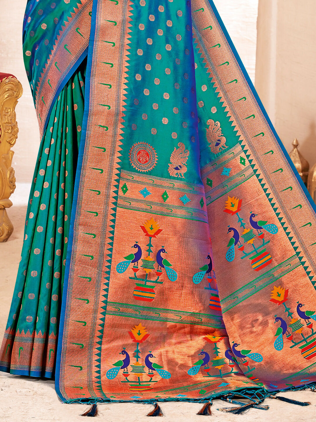 Shree Shyam Fashion Paithani Silk Sea Green Saree