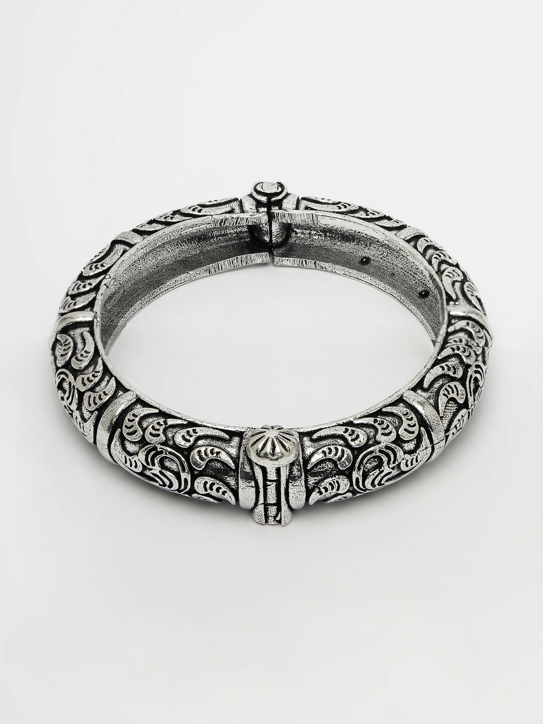 NVR Women's Silver-Toned German Silver Oxidised Kada Bangle