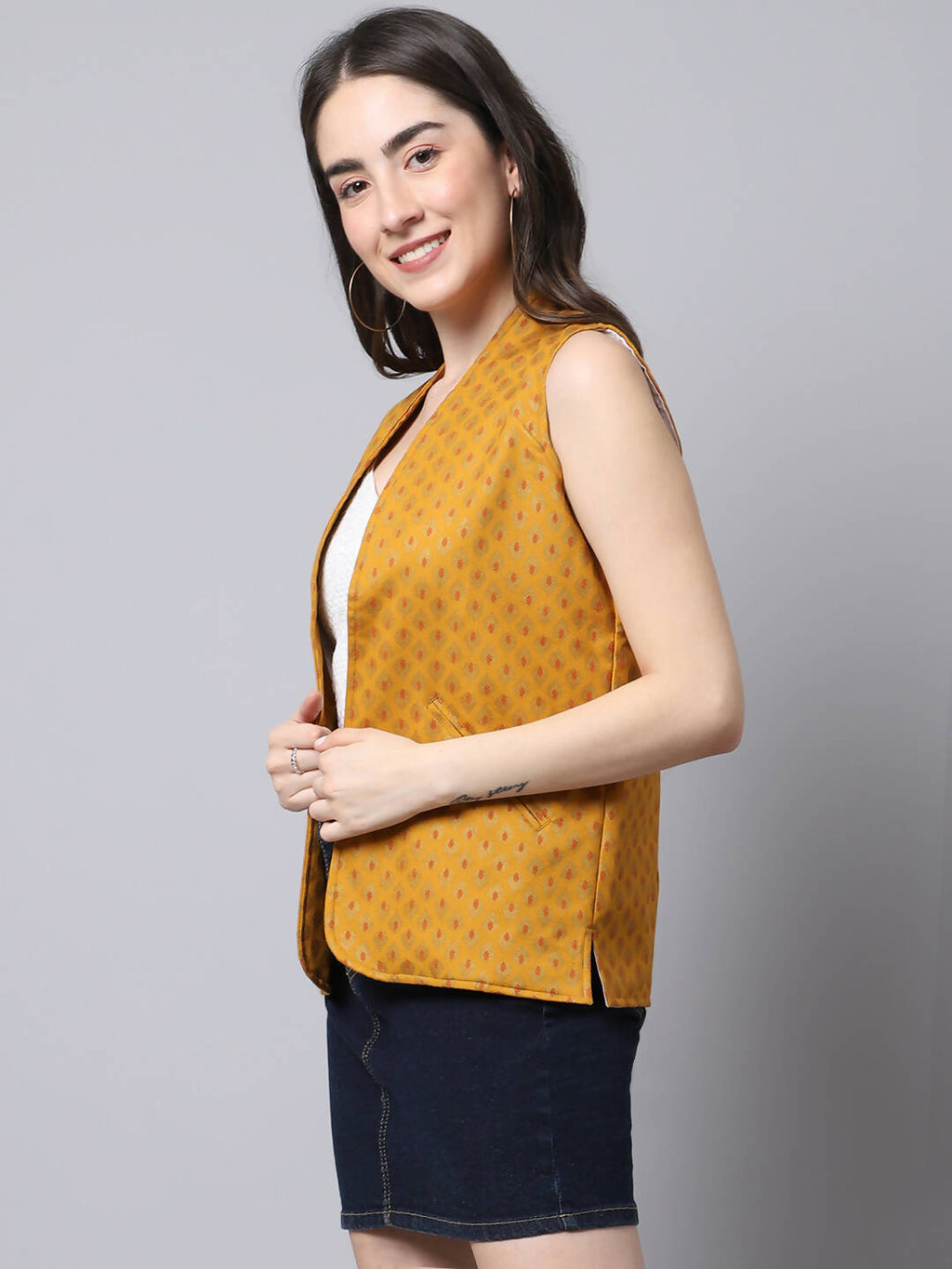 Even Apparels Multi Viscose Rayon Open Front Women's Waistcoat