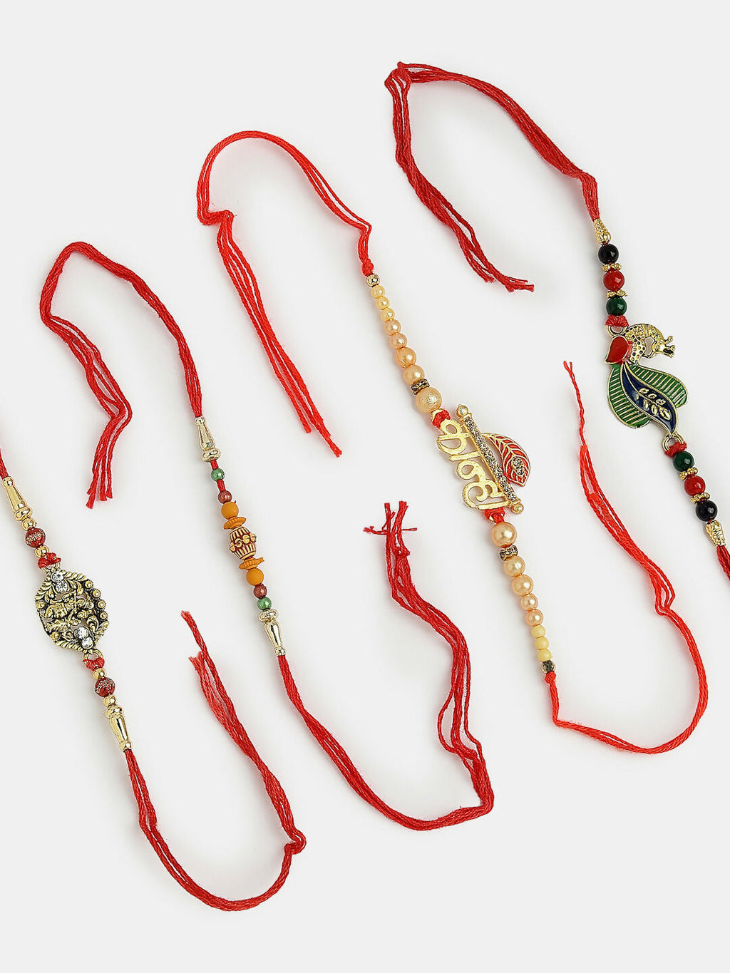 NVR Men Set of 4 Multicolor Radha Krishna & Peacock Design Rakhi With Roli Chawal