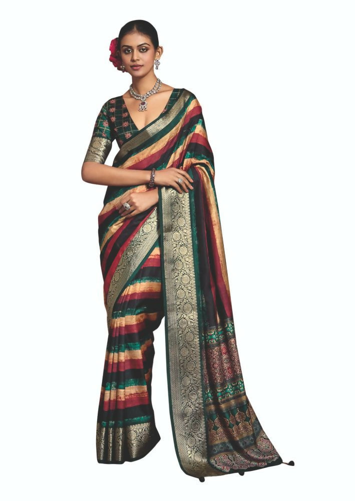 Joban Fashion Multi Color Dola Tussar Silk Self Jacquard Border Saree