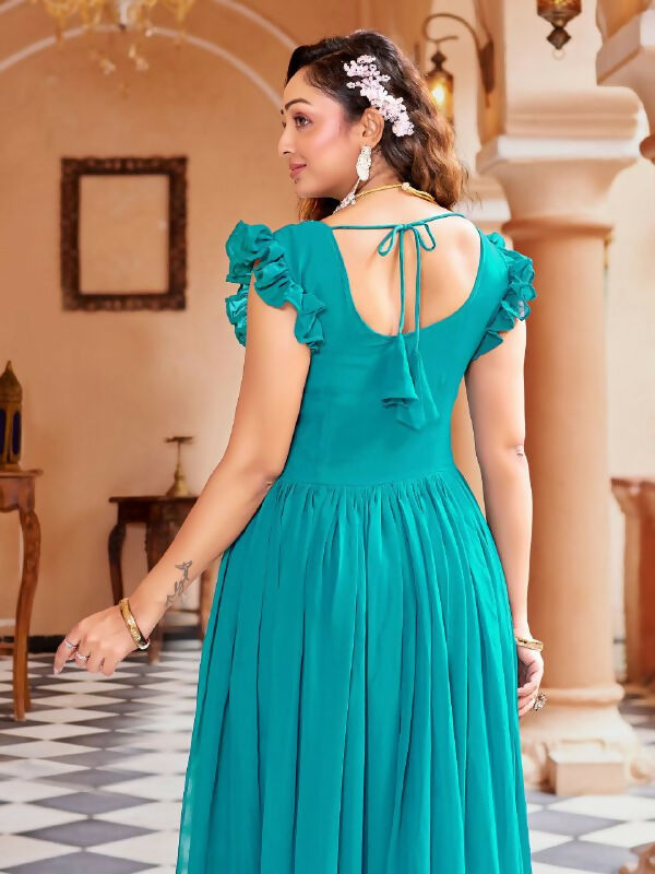 Joban Fashion Rama Green Readymade Dress With Sequins embroidery Work