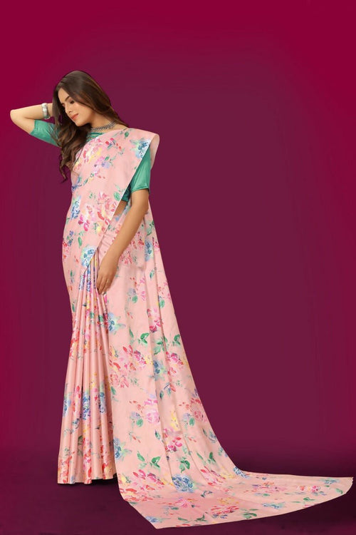Aayaa Designer Printed Satin Saree - Multi Color