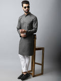 Even Apparels Brown Color Cotton Checked Men's Kurta With Band Collar (CHK1157)