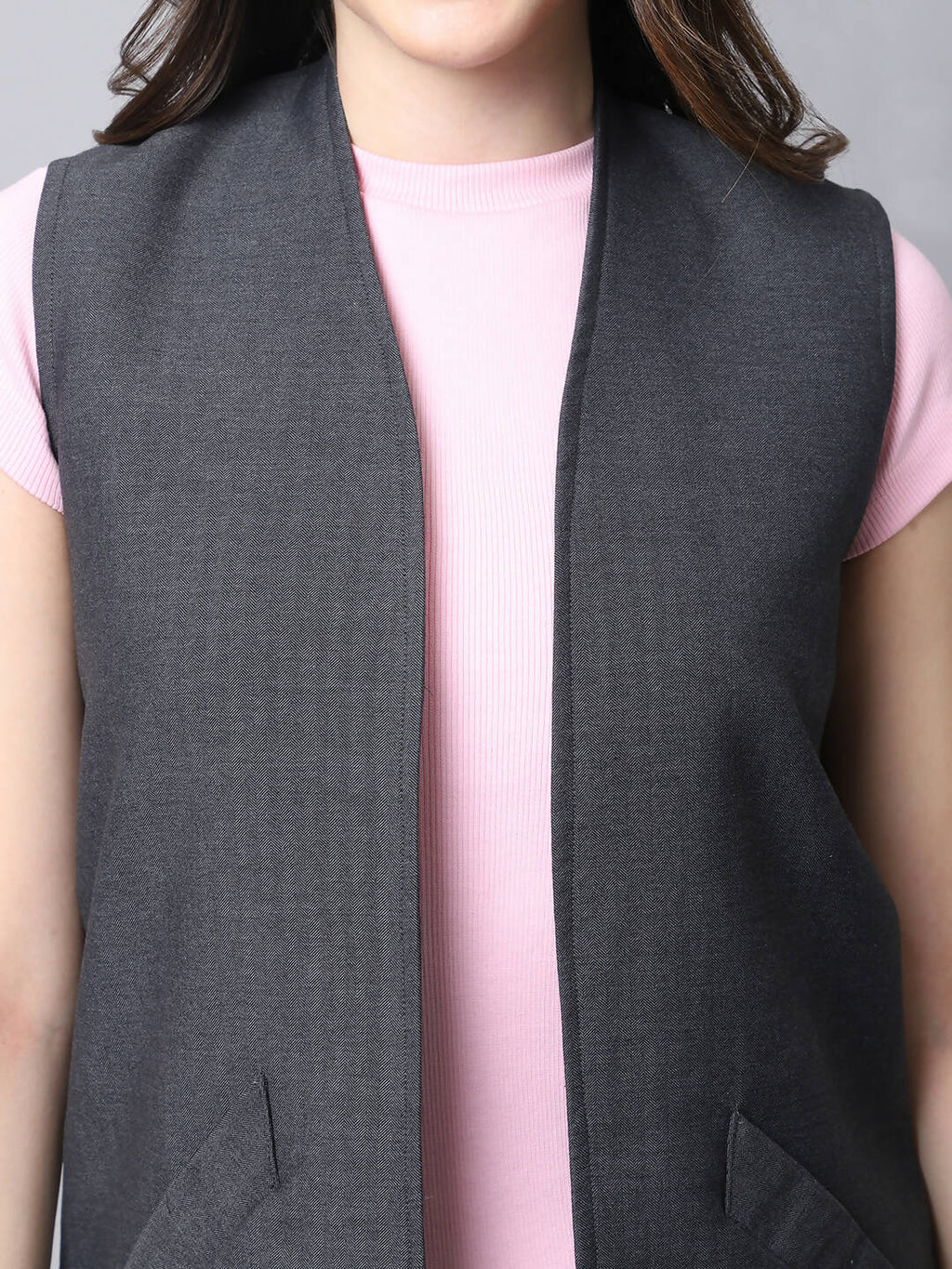 Even Apparels Grey Polywool Open Front Women's Long Coat