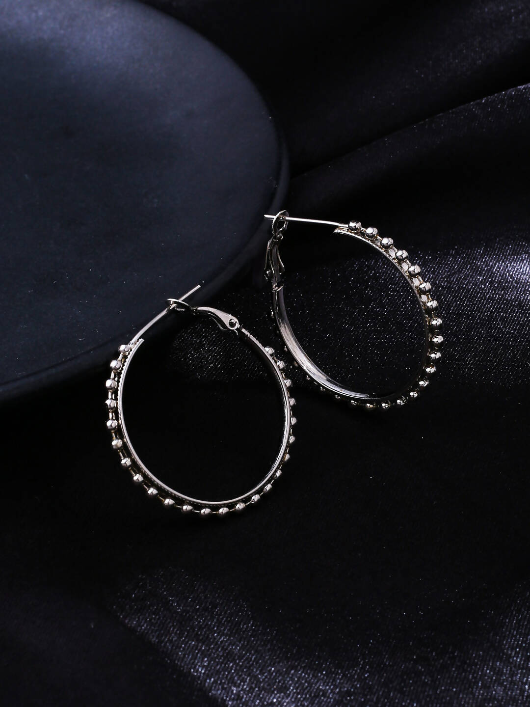 NVR Women Silver Toned Beaded Circular Earrings