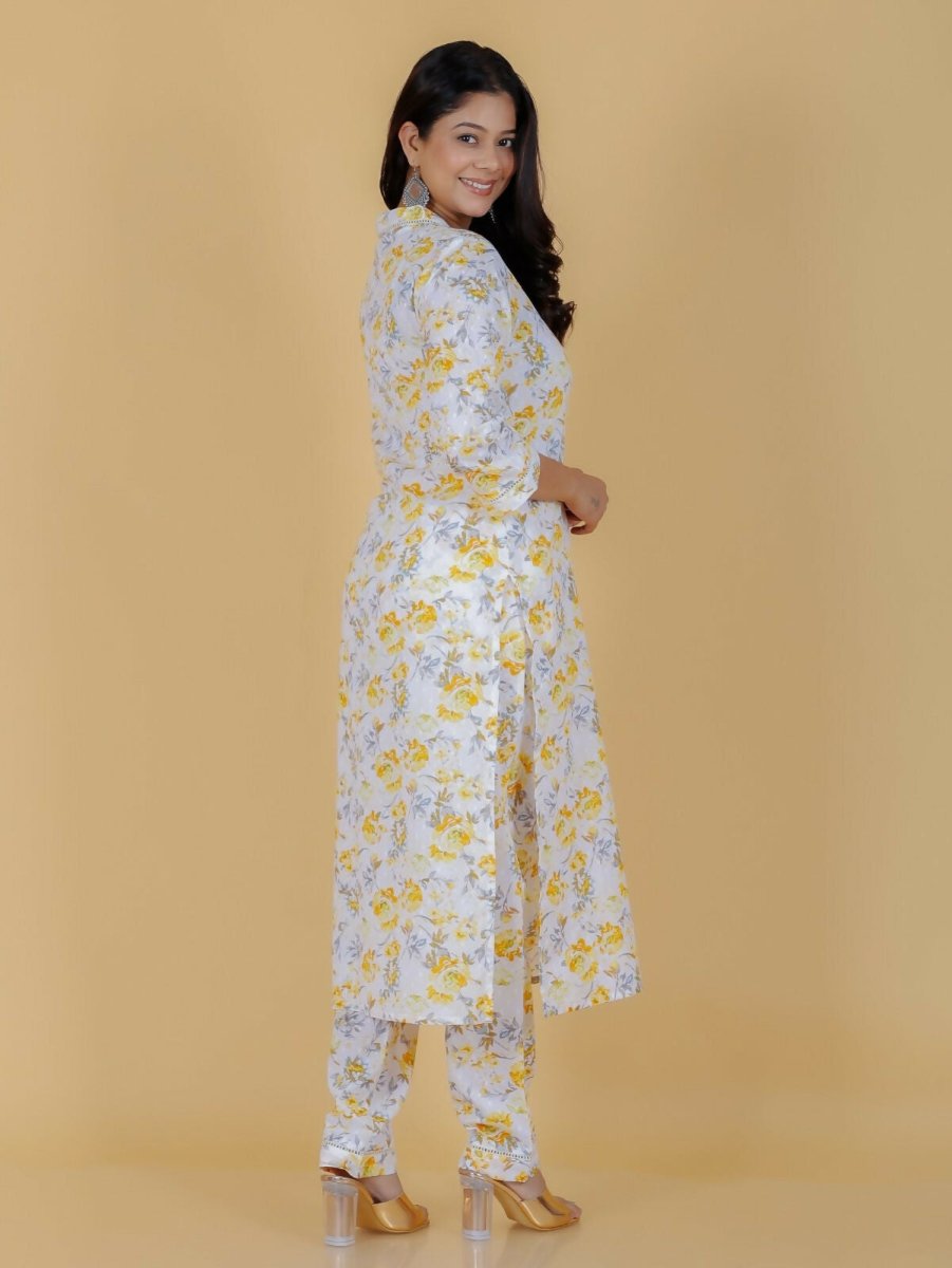 Aramya Yellow Soft Cotton Floral Straight Kurta for Women