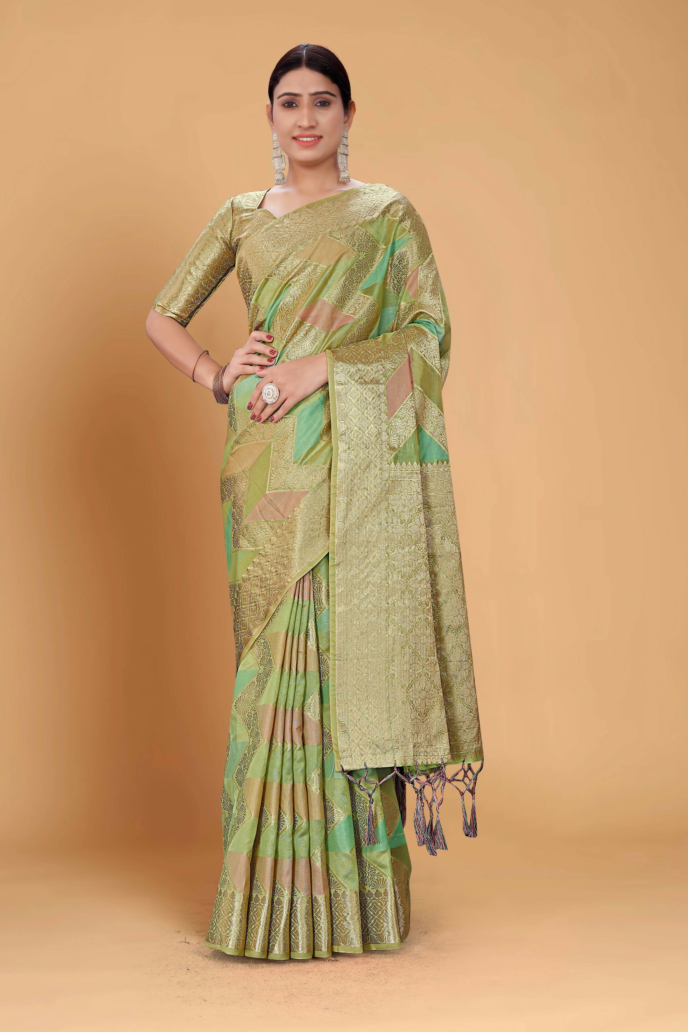 Mustard Soft Organza Woven Design Saree With Unstitched Blouse Piece - Zaara