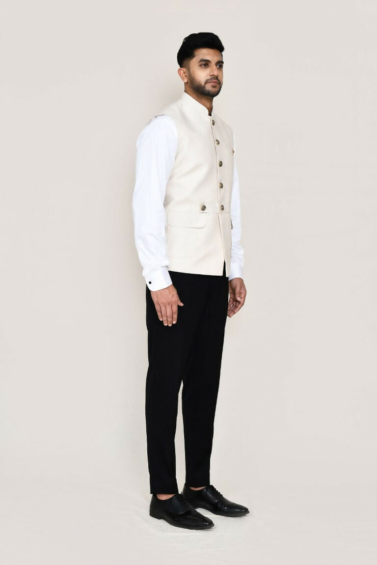 Joban Fashion Cream Colored Cotton Satin Work Men's Jacket