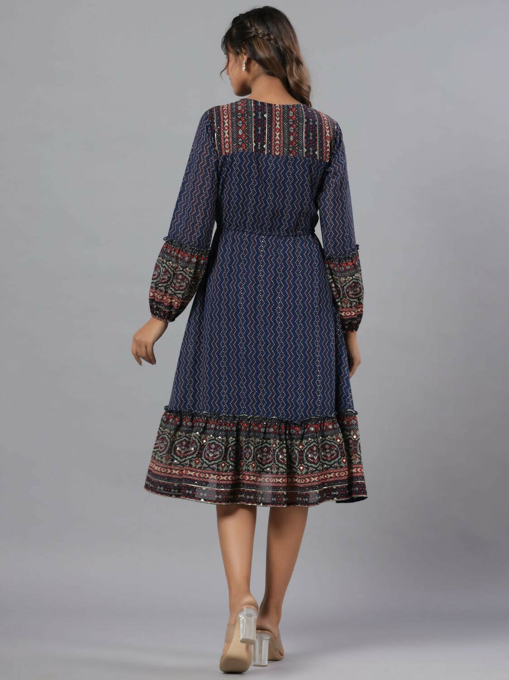 Juniper Women Navy Blue Georgette Printed Midi Dress