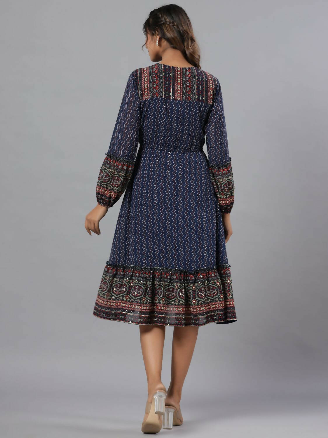Juniper Women Navy Blue Georgette Printed Midi Dress