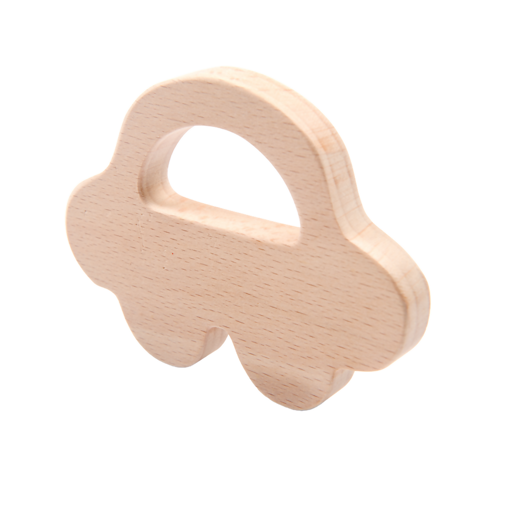 Nesta Toys Wooden Car & Elefant Teether Set, Beech Wood Teether for Babies