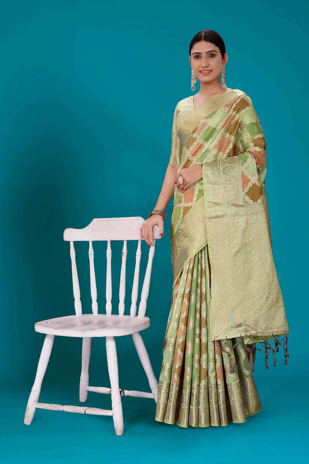 Pista Soft Organza Woven Design Saree with Unstitched Blouse Piece - Zaara