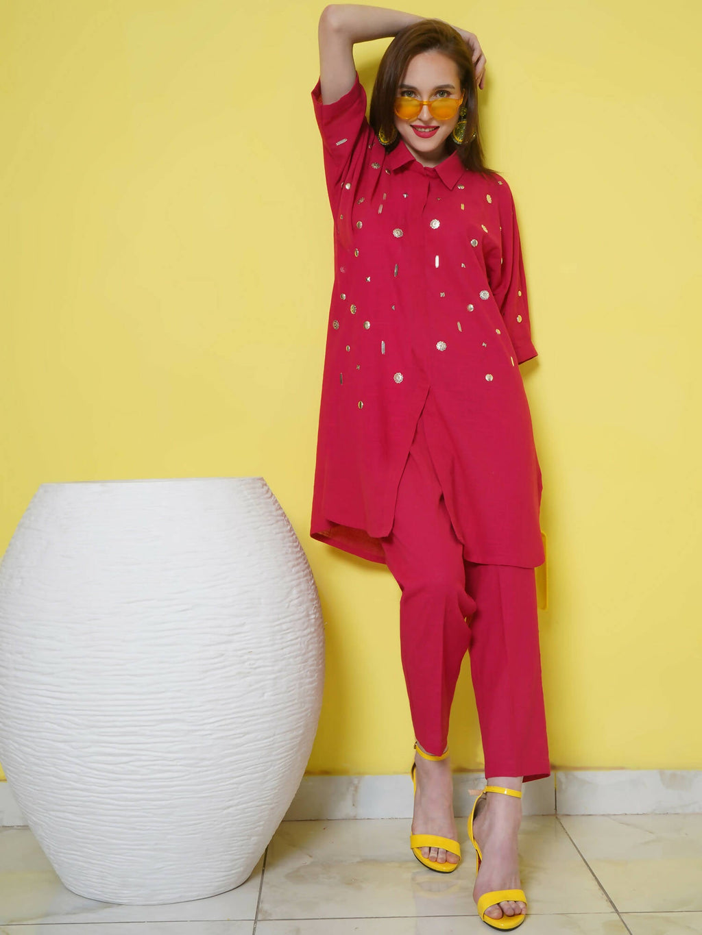 Women Republic Pink Cotton Embellished Kurta Set