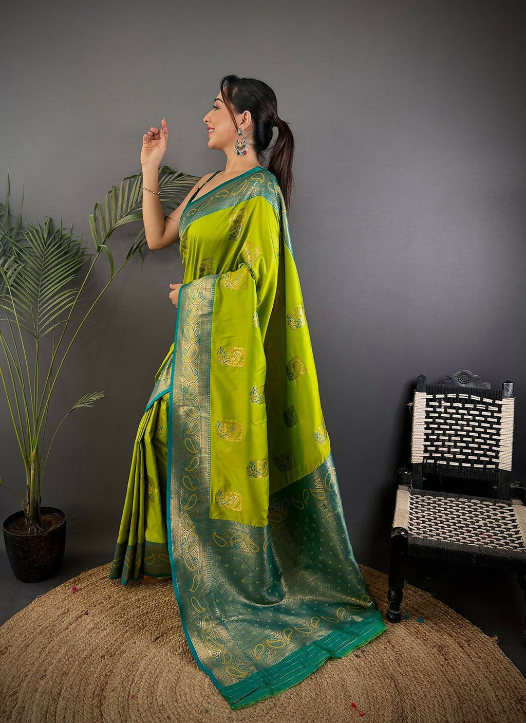 Joban Fashion Teal Peacock Banarasi Silk Sarees