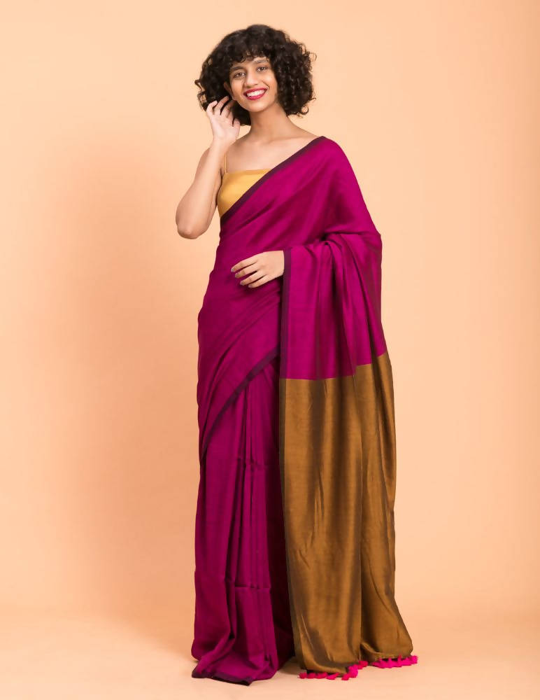 Suta Pink Golden Colorblocked Saree