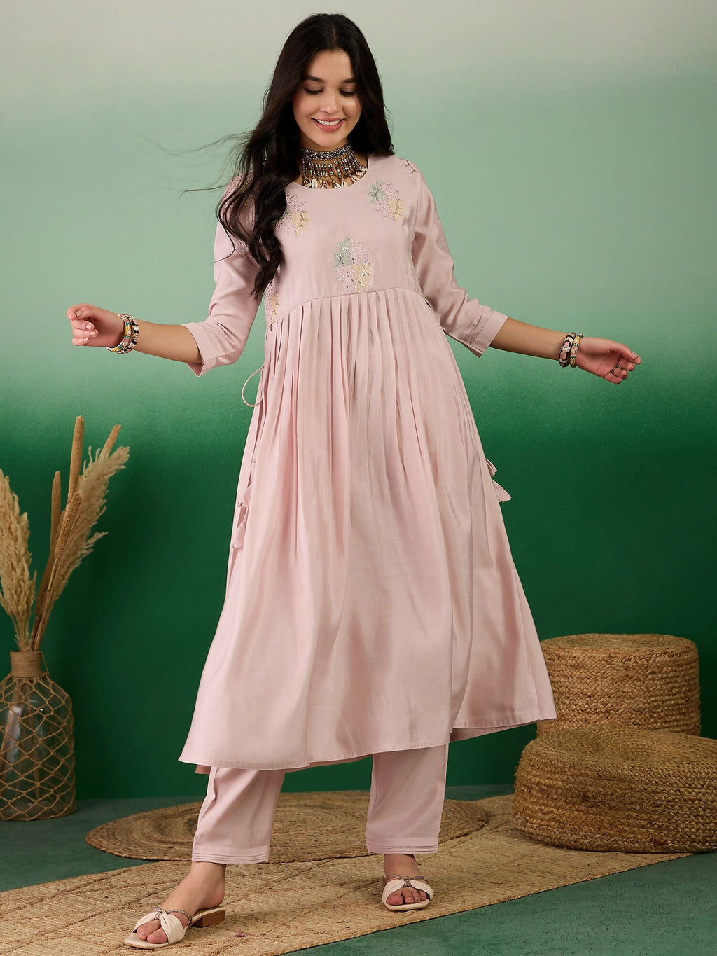 Pink Embroidered Muslin Kurta and Trouser - Berlin