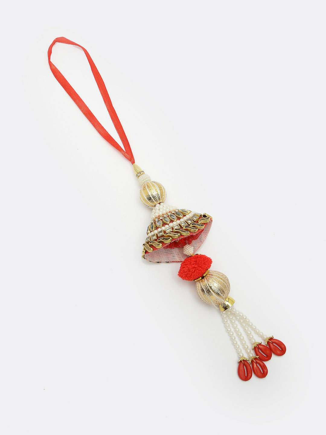NVR Women & Men Set of 2 Gold & Red Kundan-Studded Bhaiya Bhabhi Rakhi With Roli Chawal