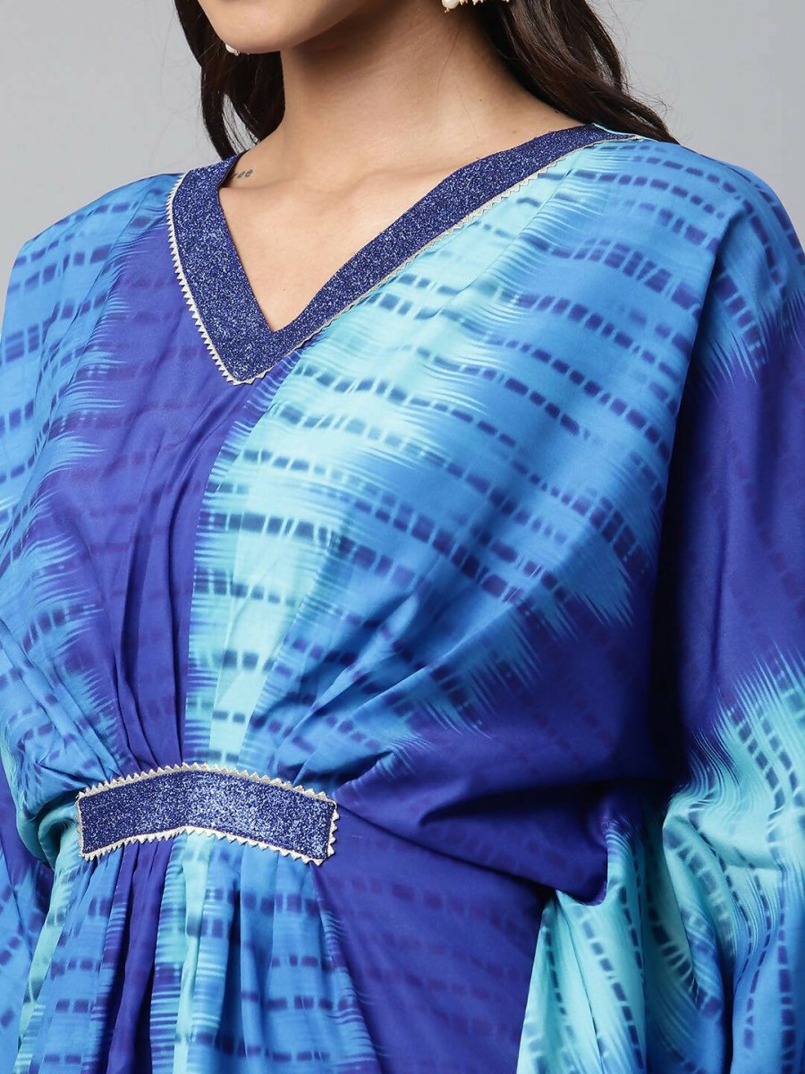 Ahalyaa Women Royal Blue Crepe Digital Printed Kaftan Kurta