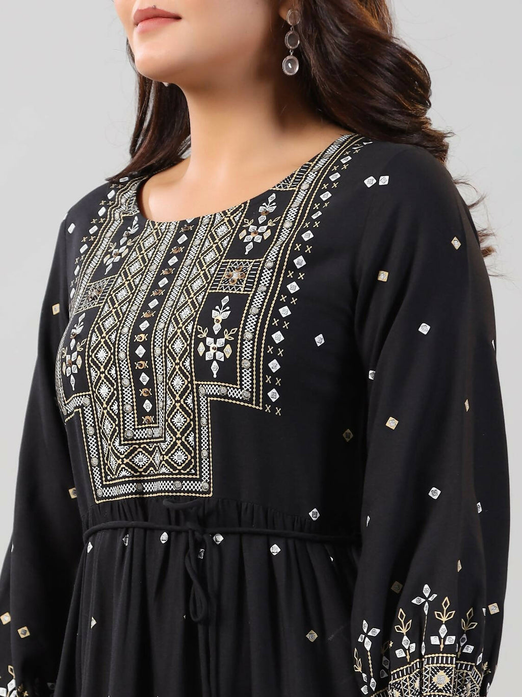 Juniper Women Black Rayon Printed Short Tiered Dress