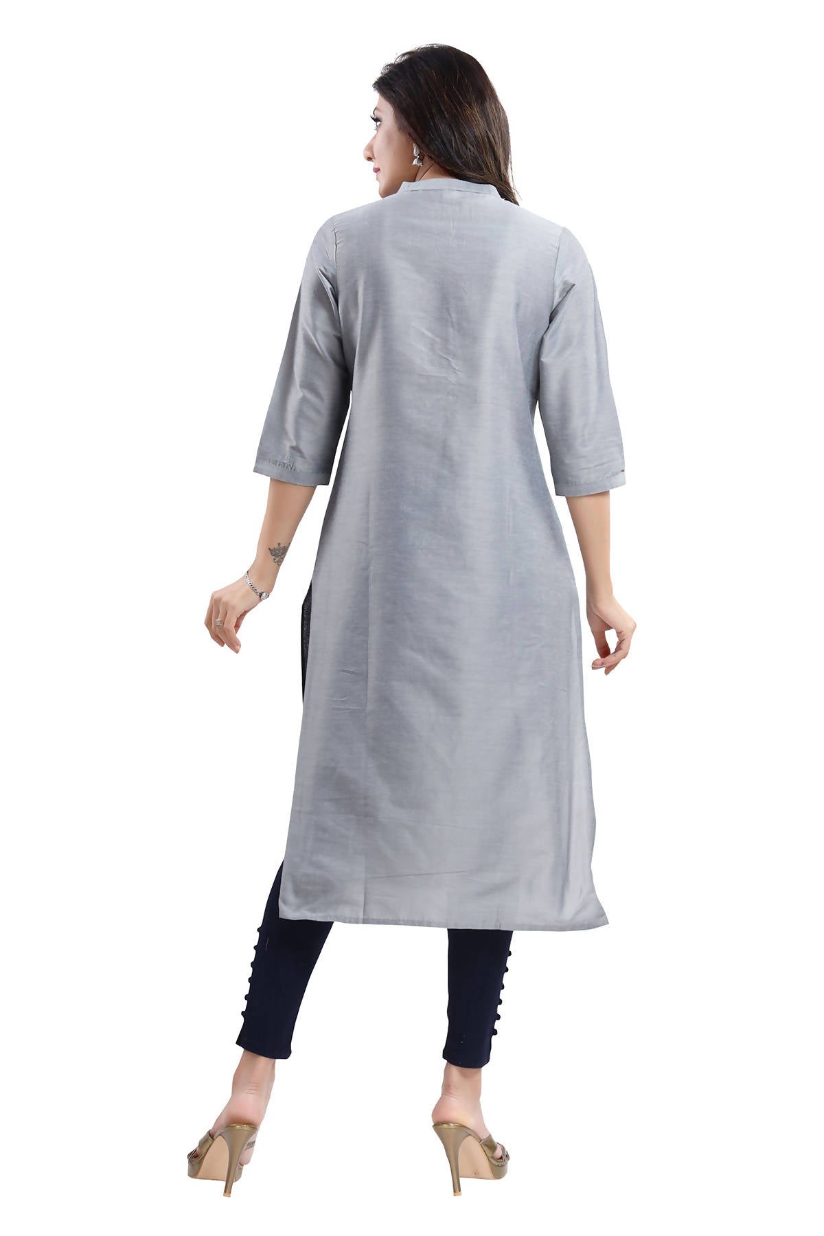 Snehal Creations Grey Cotton Silk Formal Wear Tunic For Women