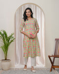 Vaasva Women Multi Cotton Printed Straight Kurti With Pant