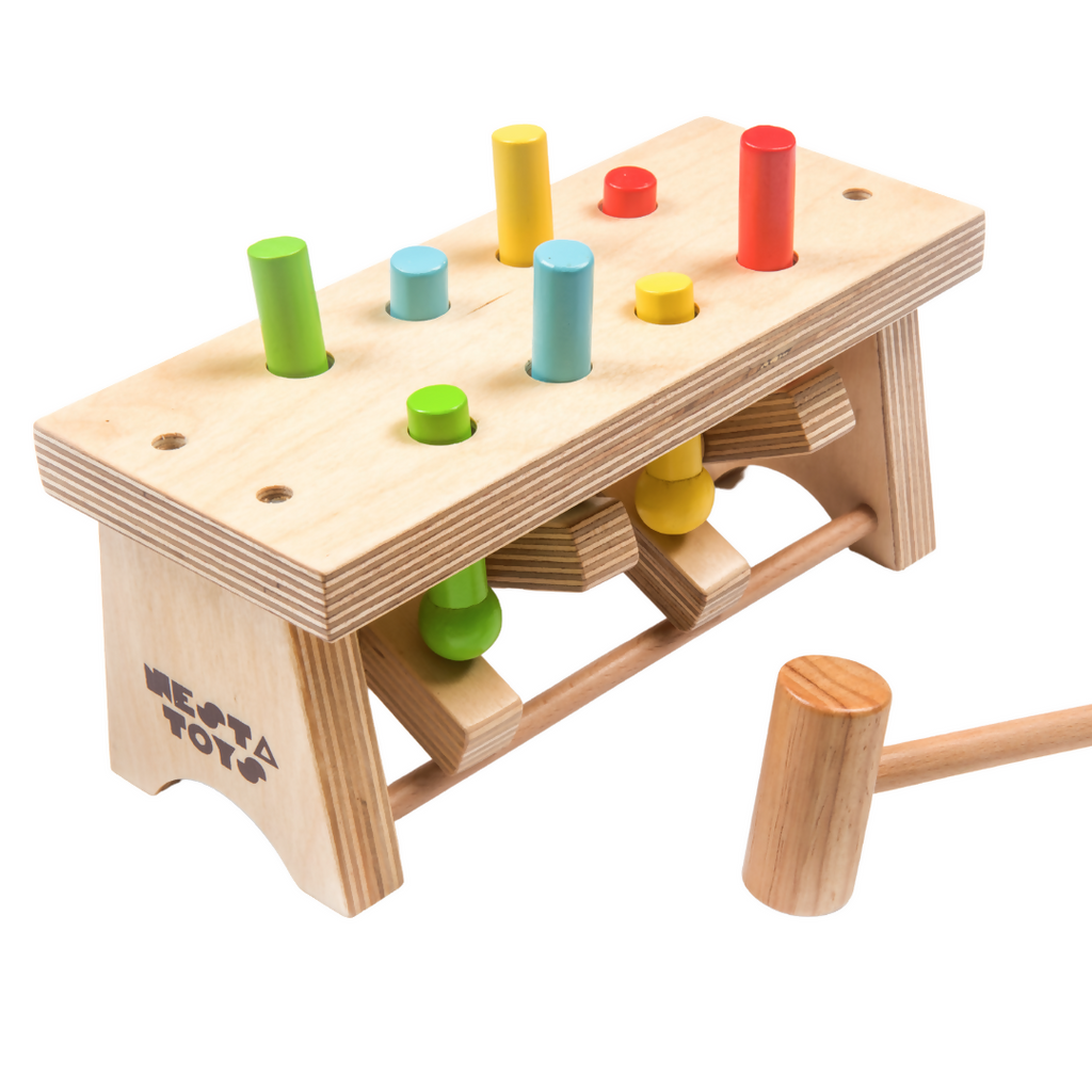 Nesta Toys Wooden Pounding Bench Toy with Hammer, Montessori Toy for Babies & Toddlers (1+ Years), STEAM Toddler Toy