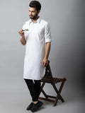 Even Apparels White Color Pure Cotton Solid Men's Kurta With Shirt Collar (SLD1203)