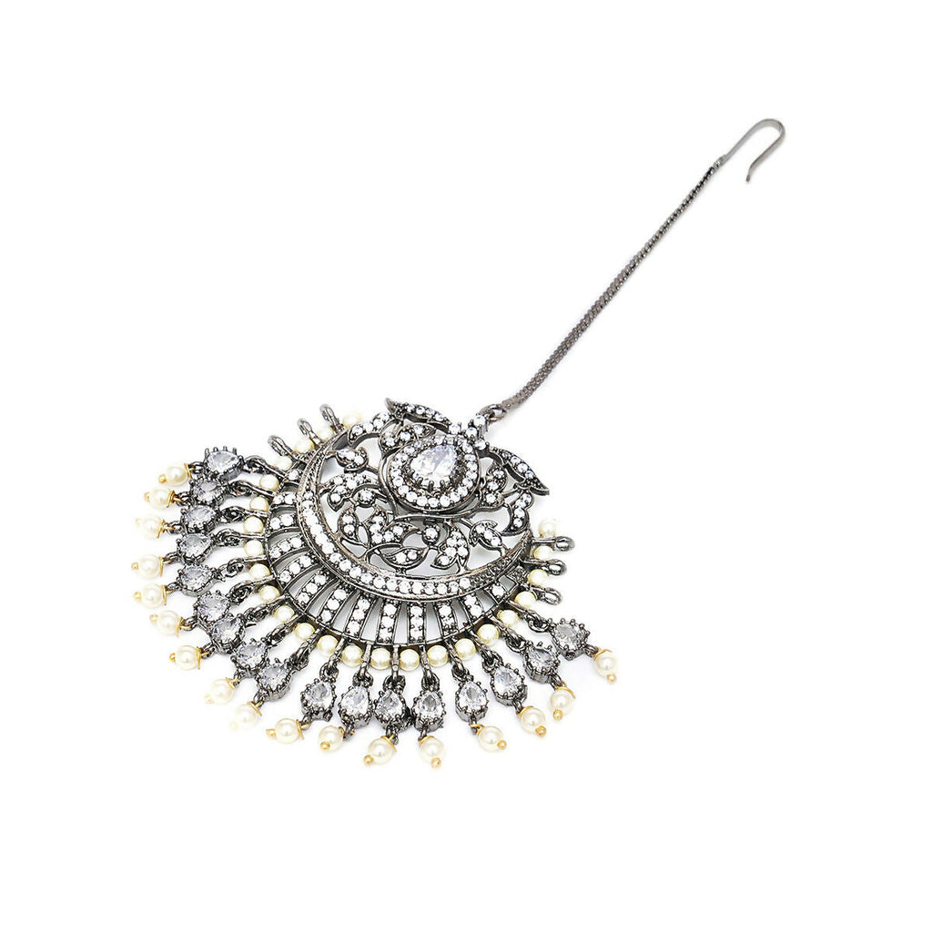 Oversized Diamond Maang Tikka- Ruby Raang