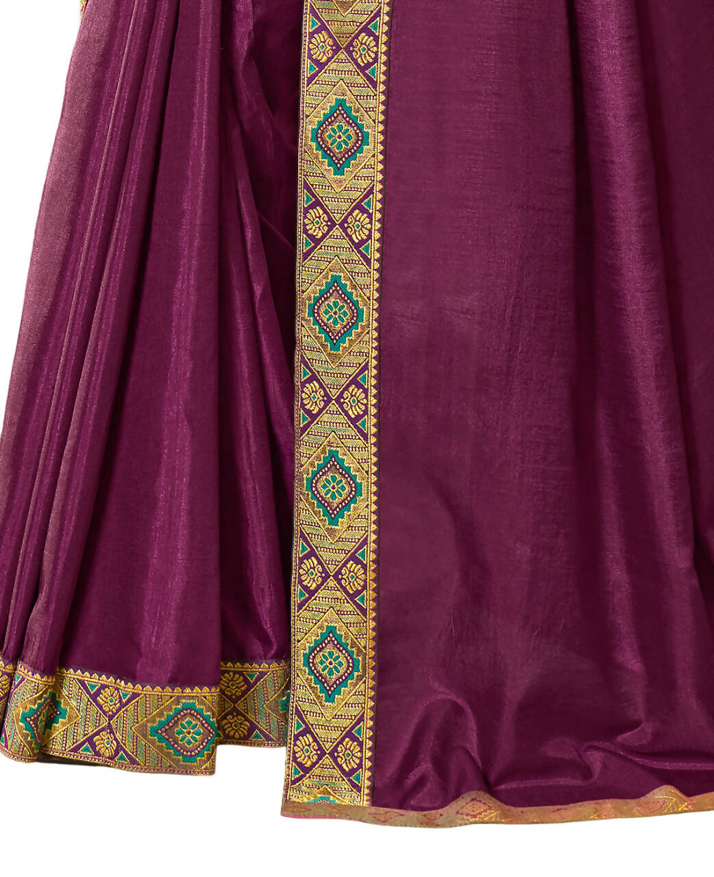 Purple Solid Vichitra Saree With Unstitched Blouse Piece - Selena