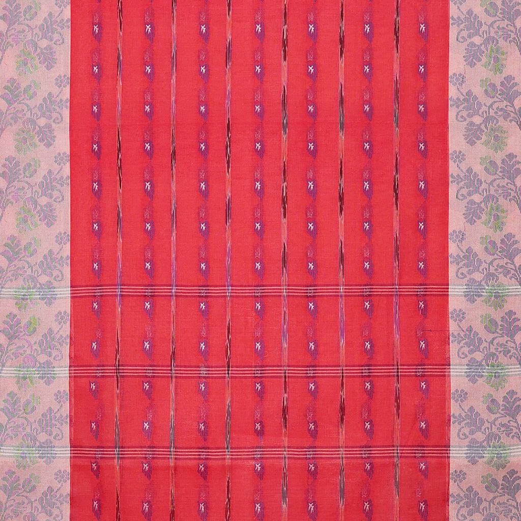Exclusive Collection 100% Pure Cotton Red Tant Saree With Hand Weaving Work