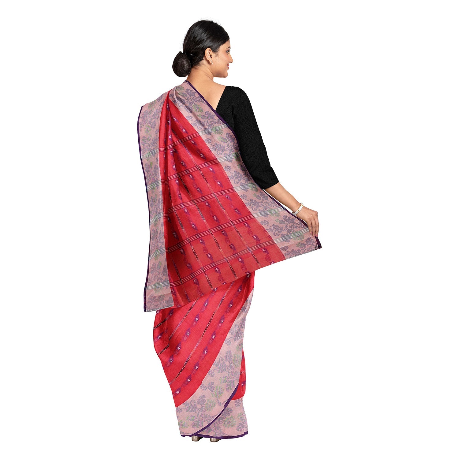 Exclusive Collection 100% Pure Cotton Red Tant Saree With Hand Weaving Work
