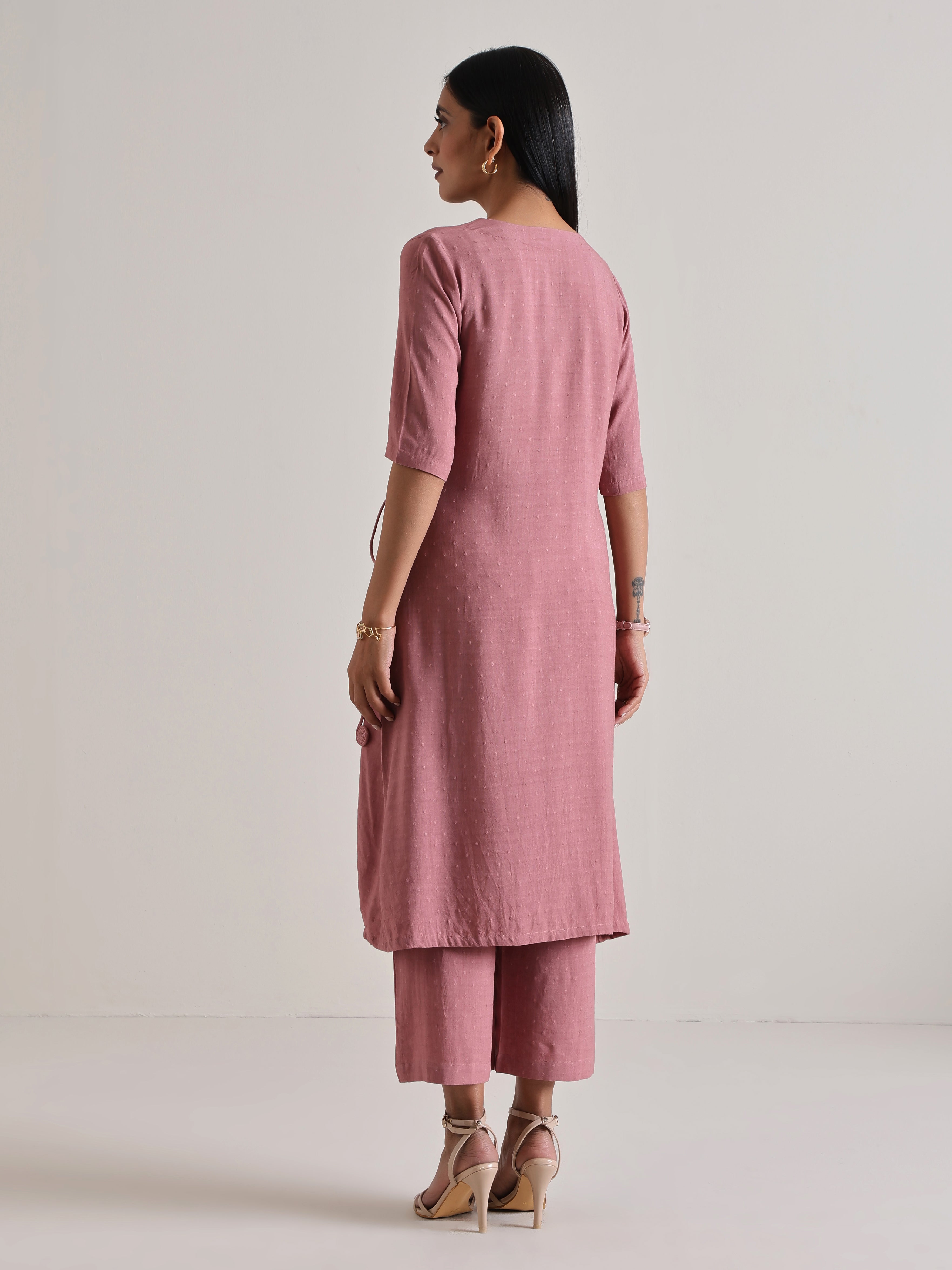 trueBrowns Mauve Angrakha Kurta Set