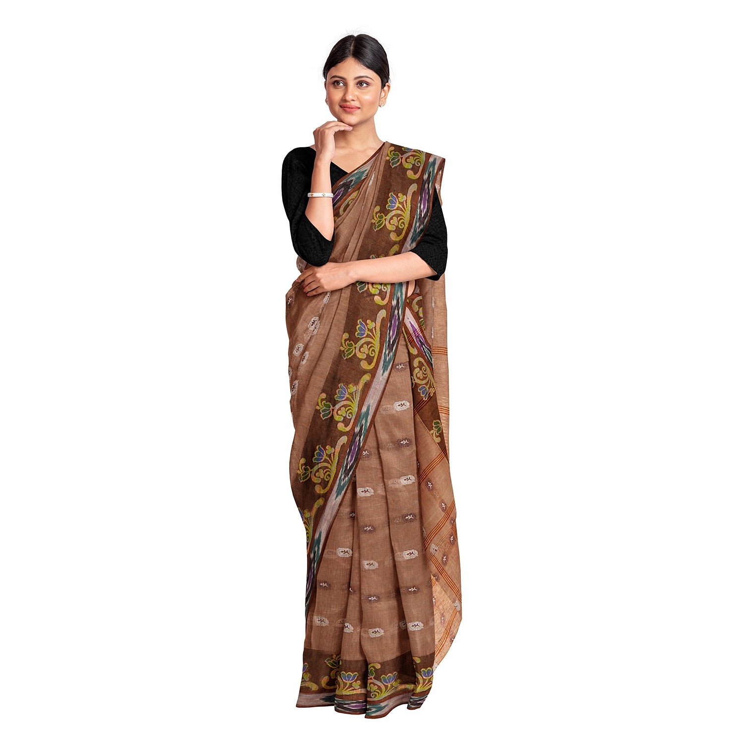Exclusive Collection 100% Pure Cotton Brown Tant Saree With Hand Weaving Work