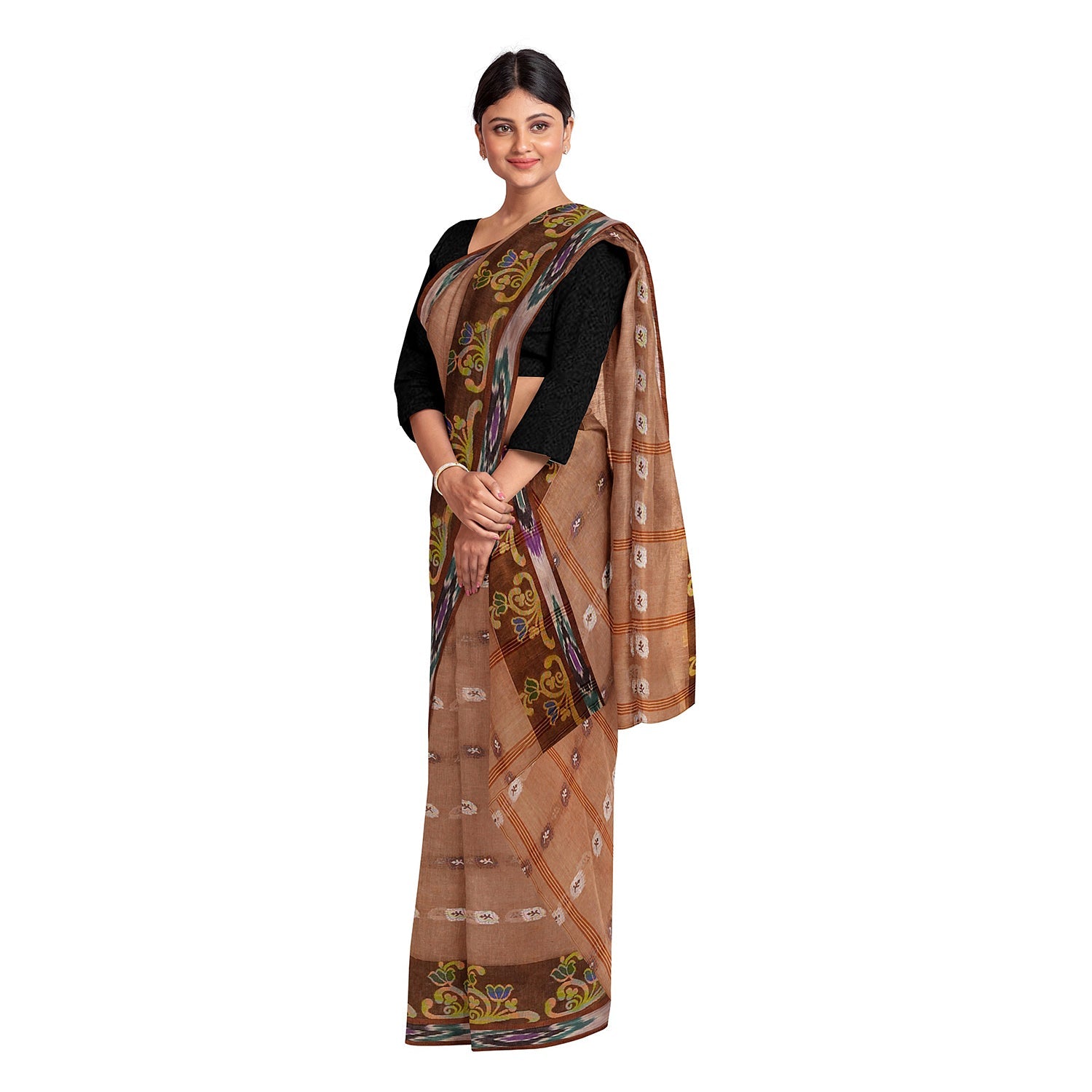 Exclusive Collection 100% Pure Cotton Brown Tant Saree With Hand Weaving Work