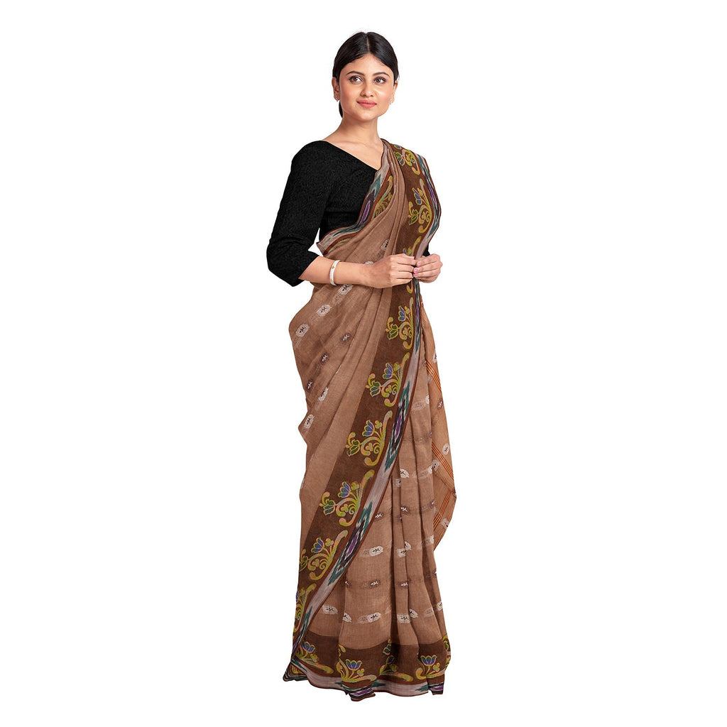 Exclusive Collection 100% Pure Cotton Brown Tant Saree With Hand Weaving Work