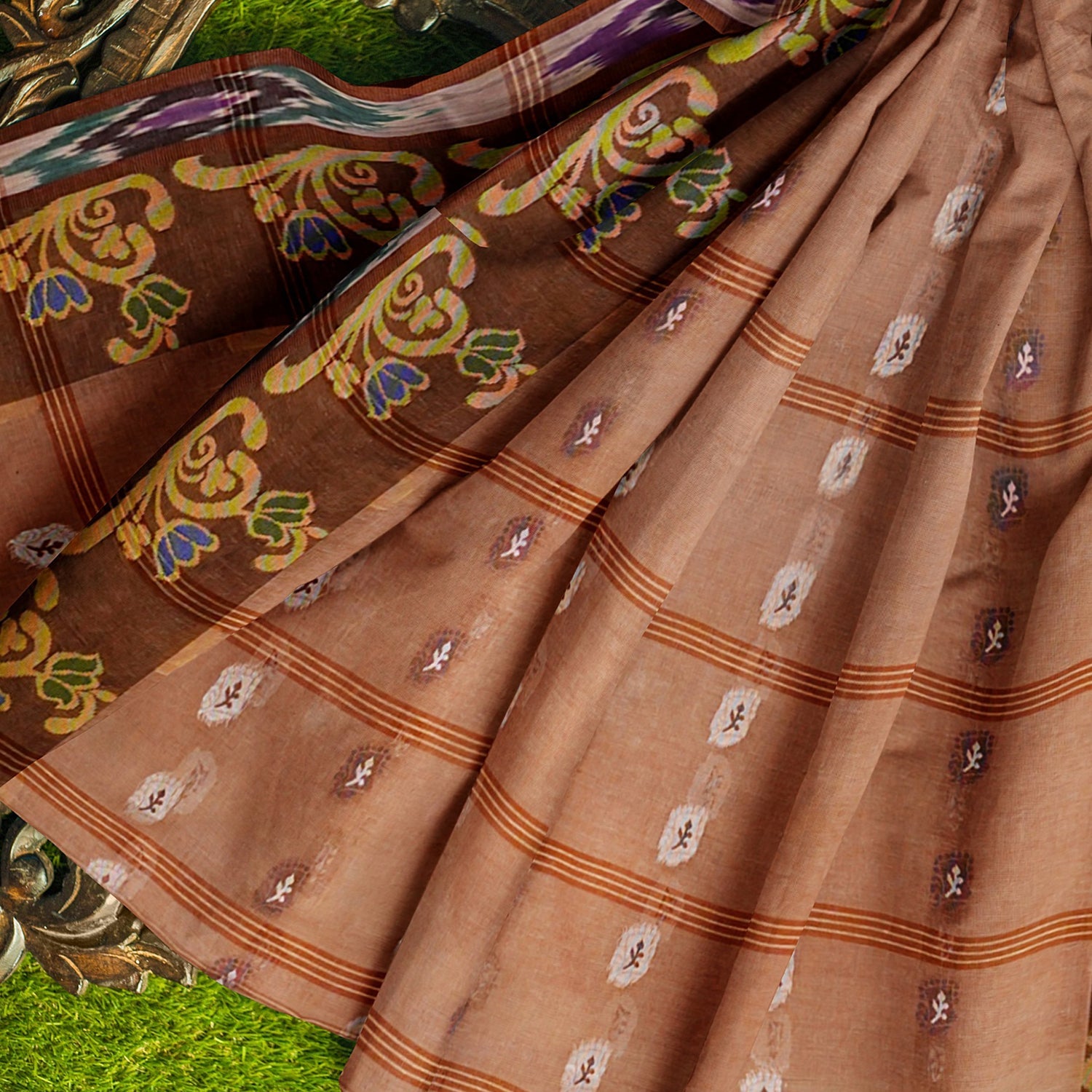 Exclusive Collection 100% Pure Cotton Brown Tant Saree With Hand Weaving Work