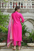 Juniper Fuchsia Mono Viscose Festive Wear Embroidered Straight Kurta Pant Dupatta Set