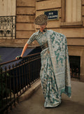 Monjolika Fashion Dusty Green Color Lakhnavi Organza Weaving Work Saree With Blouse